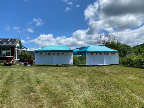 Setting up the Canopies for Community Kirtan